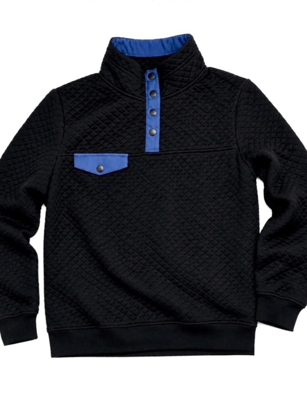 Men's Black Quilted Zip-Neck Sweater with Blue Trim